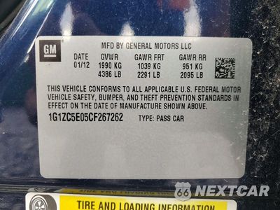 Zdjęcie 12 z 12 samochodu: 2012 CHEVROLET MALIBU 1LT VIN:1G1ZC5E05CF267262 - miniatura