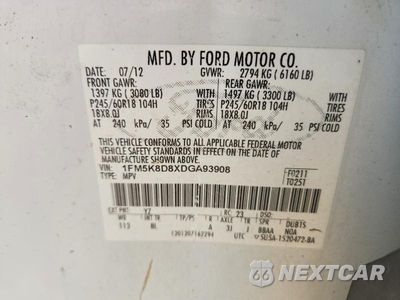 Zdjęcie 13 z 13 samochodu: 2013 FORD EXPLORER XLT VIN:1FM5K8D8XDGA93908 - miniatura