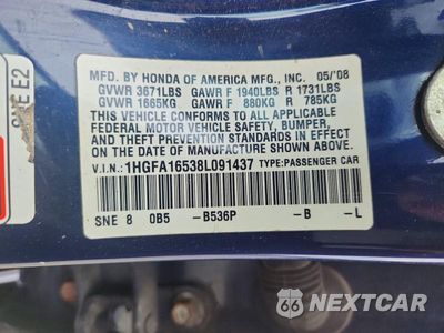 Zdjęcie 12 z 12 samochodu: 2008 HONDA CIVIC LX VIN:1HGFA16538L091437 - miniatura