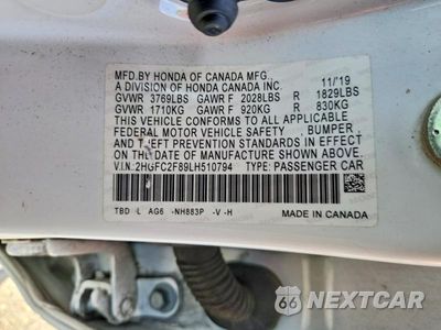 Zdjęcie 12 z 12 samochodu: 2020 HONDA CIVIC SPORT VIN:2HGFC2F89LH510794 - miniatura