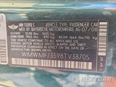 Zdjęcie 12 z 12 samochodu: 2008 MINI COOPER S VIN:WMWMF73598TV38705 - miniatura