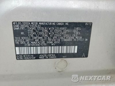Zdjęcie 12 z 12 samochodu: 2012 TOYOTA RAV4 BASE VIN:2T3BF4DV3CW215795 - miniatura