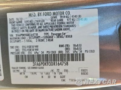 Zdjęcie 12 z 12 samochodu: 2013 FORD FUSION TITANIUM VIN:3FA6P0K93DR164758 - miniatura