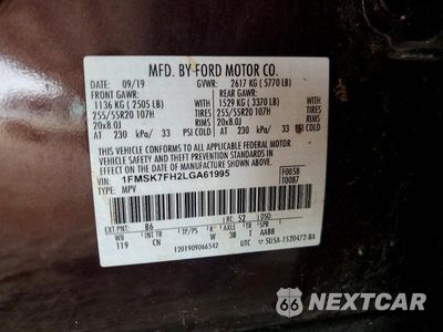 Zdjęcie 13 z 13 samochodu: 2020 FORD EXPLORER LIMITED VIN:1FMSK7FH2LGA61995 - miniatura