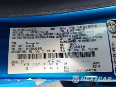 Zdjęcie 13 z 13 samochodu: 2016 FORD FIESTA SE VIN:3FADP4EJXGM175858 - miniatura