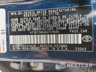 Zdjęcie 13 z 13 samochodu: 2019 TOYOTA CAMRY LE VIN:4T1B11HK4KU731684 - miniatura