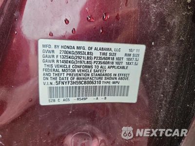 Zdjęcie 12 z 12 samochodu: 2012 HONDA PILOT EXL VIN:5FNYF3H59CB006310 - miniatura