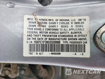 Zdjęcie 13 z 13 samochodu: 2016 HONDA CIVIC EX VIN:19XFC1F39GE039986 - miniatura