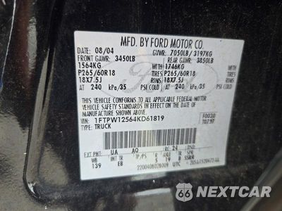 Zdjęcie 12 z 12 samochodu: 2004 FORD F150 SUPERCREW VIN:1FTPW12564KD61819 - miniatura