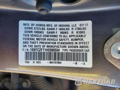 Zdjęcie 12 z 12 samochodu: 2017 HONDA CIVIC EX VIN:19XFC2F71HE068554 - miniatura