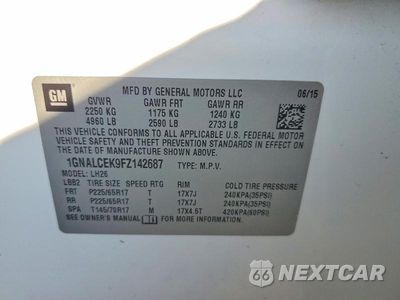 Zdjęcie 12 z 12 samochodu: 2015 CHEVROLET EQUINOX LT VIN:1GNALCEK9FZ142687 - miniatura