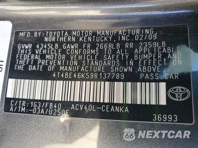 Zdjęcie 13 z 13 samochodu: 2009 TOYOTA CAMRY LE VIN:4T4BE46K59R137789 - miniatura