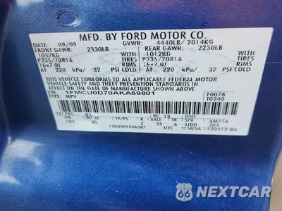 Zdjęcie 14 z 14 samochodu: 2010 FORD ESCAPE XLT VIN:1FMCU0D70AKA69801 - miniatura