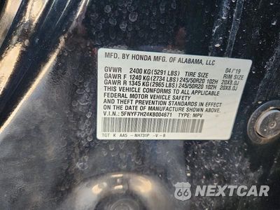 Zdjęcie 13 z 13 samochodu: 2019 HONDA PASSPORT SPORT VIN:5FNYF7H24KB004671 - miniatura