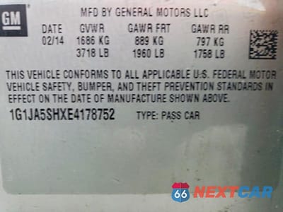 Zdjęcie 12 z 12 samochodu: 2014 CHEVROLET SONIC LS VIN:1G1JA5SHXE4178752 - miniatura