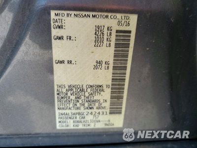 Zdjęcie 12 z 12 samochodu: 2016 NISSAN ALTIMA 2.5 SR VIN:1N4AL3AP8GC242431 - miniatura