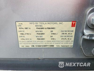 Zdjęcie 12 z 12 samochodu: 2015 TESLA MODEL S VIN:5YJSA1E4XFF113990 - miniatura
