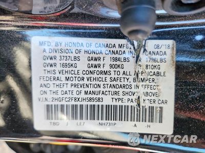 Zdjęcie 12 z 12 samochodu: 2018 HONDA CIVIC EX VIN:2HGFC2F8XJH589583 - miniatura