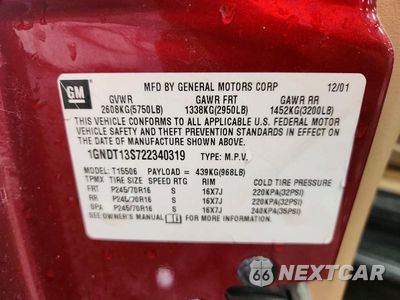 Zdjęcie 12 z 12 samochodu: 2002 CHEVROLET TRAILBLAZER VIN:1GNDT13S722340319 - miniatura