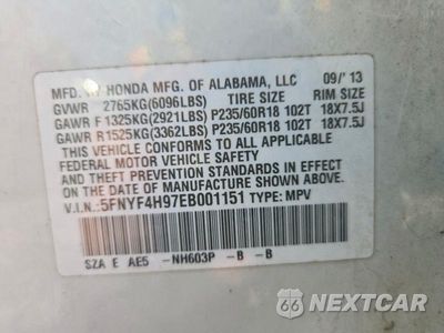 Zdjęcie 13 z 13 samochodu: 2014 HONDA PILOT TOURING VIN:5FNYF4H97EB001151 - miniatura