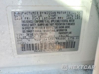 Zdjęcie 12 z 12 samochodu: 2018 NISSAN SENTRA SR VIN:3N1AB7AP4JY254954 - miniatura