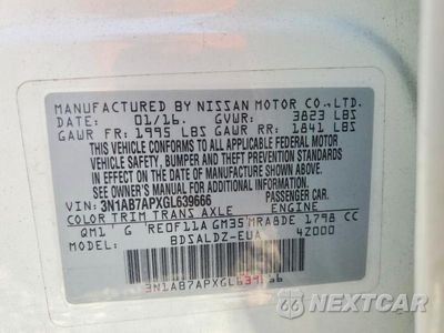 Zdjęcie 12 z 12 samochodu: 2016 NISSAN SENTRA SV VIN:3N1AB7APXGL639666 - miniatura