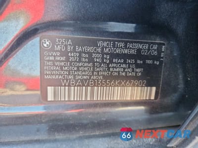 Zdjęcie 12 z 12 samochodu: 2006 BMW 3 SERIES I VIN:WBAVB13556KX67902 - miniatura