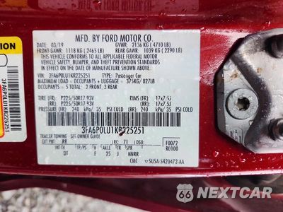 Zdjęcie 12 z 12 samochodu: 2019 FORD FUSION SE VIN:3FA6P0LU1KR225251 - miniatura
