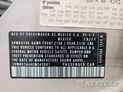 Zdjęcie 13 z 13 samochodu: 2012 VOLKSWAGEN JETTA SE VIN:3VWBX7AJ4CM343591 - miniatura