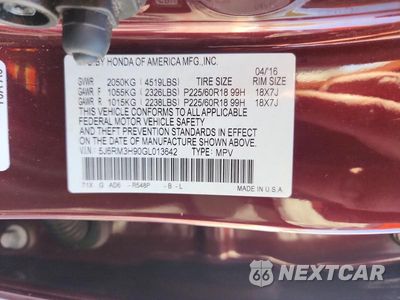 Zdjęcie 13 z 13 samochodu: 2016 HONDA CR-V TOURING VIN:5J6RM3H90GL013642 - miniatura