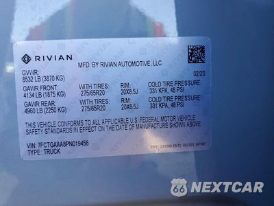 Zdjęcie 13 z 13 samochodu: 2023 RIVIAN R1T ADVENTURE VIN:7FCTGAAA8PN019456 - miniatura