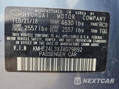 Zdjęcie 13 z 13 samochodu: 2018 HYUNDAI SONATA HYBRID SE VIN:KMHE24L3XJA079892 - miniatura