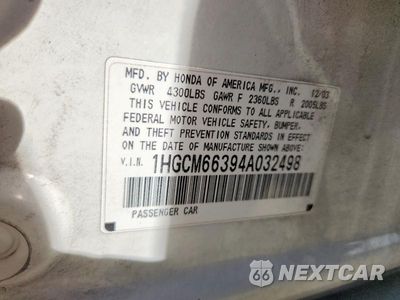 Zdjęcie 12 z 12 samochodu: 2004 HONDA ACCORD LX VIN:1HGCM66394A032498 - miniatura