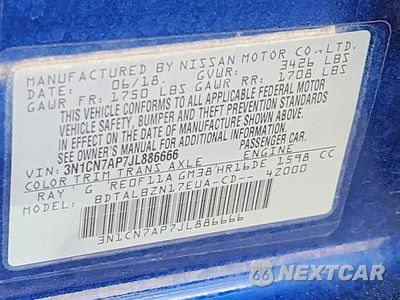 Zdjęcie 13 z 13 samochodu: 2018 NISSAN VERSA SV VIN:3N1CN7AP7JL886666 - miniatura