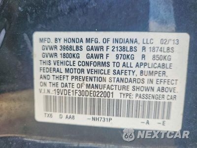 Zdjęcie 13 z 13 samochodu: 2013 ACURA ILX 20 VIN:19VDE1F30DE022001 - miniatura