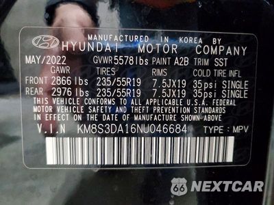 Zdjęcie 13 z 13 samochodu: 2022 HYUNDAI SANTA FE SEL PREMIUM VIN:KM8S3DA16NU046684 - miniatura