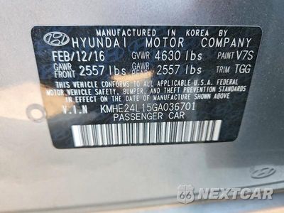 Zdjęcie 13 z 13 samochodu: 2016 HYUNDAI SONATA HYBRID SE VIN:KMHE24L15GA036701 - miniatura