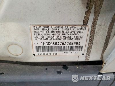 Zdjęcie 12 z 12 samochodu: 1998 HONDA ACCORD LX VIN:1HGCG5647WA245964 - miniatura