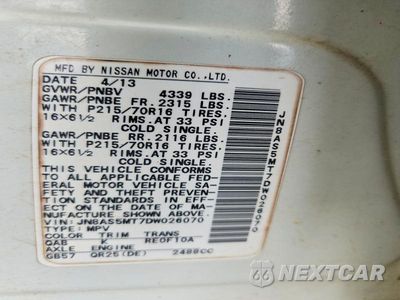 Zdjęcie 13 z 13 samochodu: 2013 NISSAN ROGUE S VIN:JN8AS5MT7DW026070 - miniatura