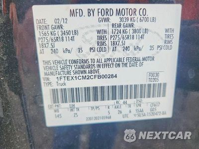 Zdjęcie 12 z 12 samochodu: 2012 FORD F150 SUPER CAB VIN:1FTEX1CM2CFB00284 - miniatura