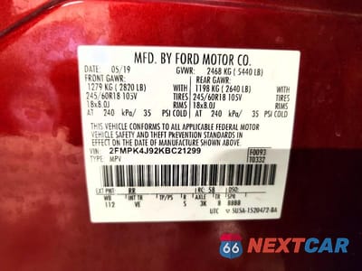 Zdjęcie 13 z 13 samochodu: 2019 FORD EDGE SEL VIN:2FMPK4J92KBC21299 - miniatura