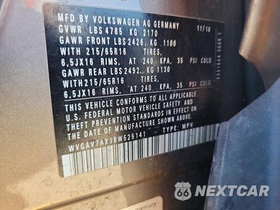 Zdjęcie 12 z 12 samochodu: 2011 VOLKSWAGEN TIGUAN S VIN:WVGAV7AX3BW525141 - miniatura