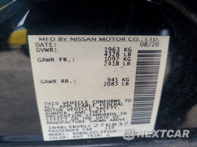 Zdjęcie 12 z 12 samochodu: 2020 NISSAN ALTIMA S VIN:1N4BL4BV6LC276837 - miniatura