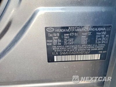 Zdjęcie 13 z 13 samochodu: 2019 HYUNDAI SANTA FE SEL 2.4L VIN:5NMS33AD7KH072657 - miniatura