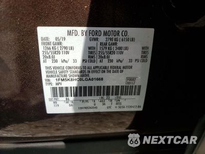 Zdjęcie 13 z 13 samochodu: 2020 FORD EXPLORER PLATINUM VIN:1FM5K8HC0LGA01668 - miniatura