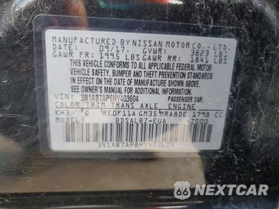Zdjęcie 12 z 12 samochodu: 2017 NISSAN SENTRA S VIN:3N1AB7AP8HY403604 - miniatura