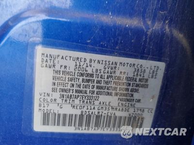 Zdjęcie 12 z 12 samochodu: 2014 NISSAN SENTRA S VIN:3N1AB7AP7EY333122 - miniatura