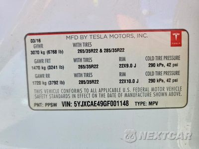 Zdjęcie 14 z 14 samochodu: 2016 TESLA MODEL X VIN:5YJXCAE49GF001148 - miniatura