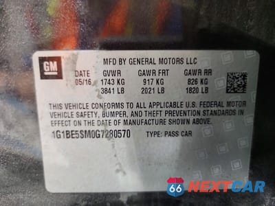 Zdjęcie 12 z 12 samochodu: 2016 CHEVROLET CRUZE LT VIN:1G1BE5SM0G7280570 - miniatura