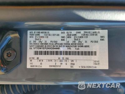 Zdjęcie 13 z 13 samochodu: 2019 FORD F150 SUPERCREW VIN:1FTEW1EP2KKD04440 - miniatura
